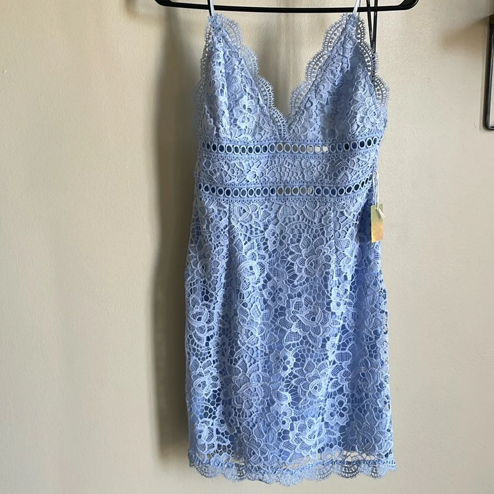 NEW Baby Blue Lace Mini Dress - Picture 1 of 3